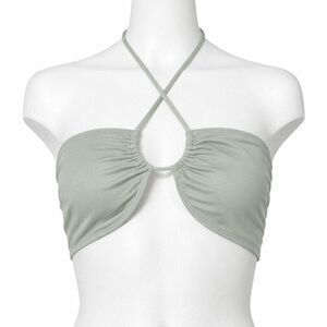Aritzia Sunday Best Cora Halter Top Medium Beige Bandeau Ruched Crop Y2K Cutout